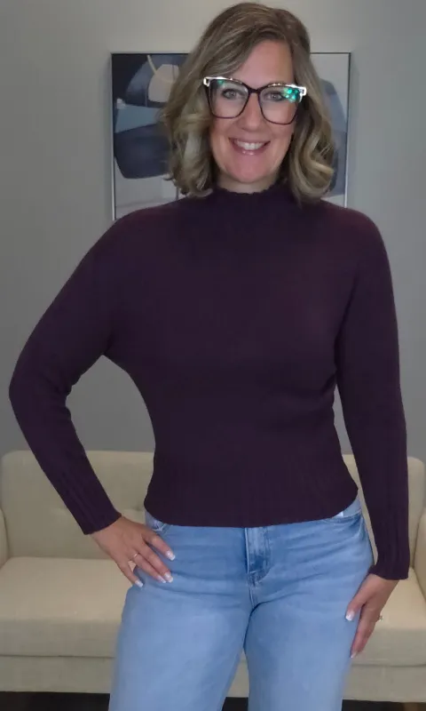 Ribbed Trim Mock Neck Sweater sold by Revolution Boutique