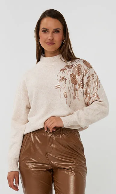 Sequin Floral Motif Soft Knit Sweater sold by Revolution Boutique