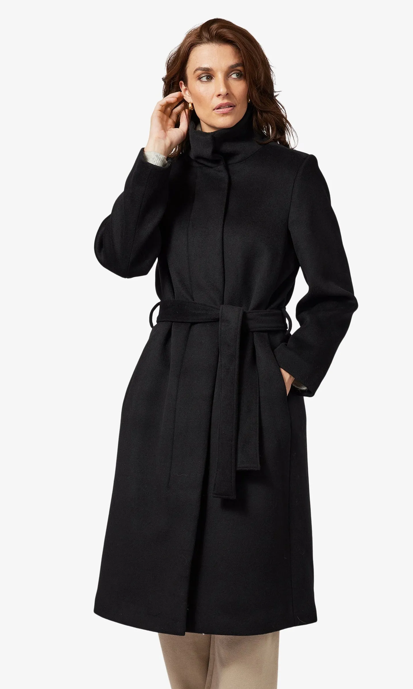 Belted Hidden Button Long Coat sold by Revolution Boutique
