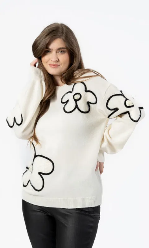 Soft Cream Knit Floral Sweater sold by Revolution Boutique