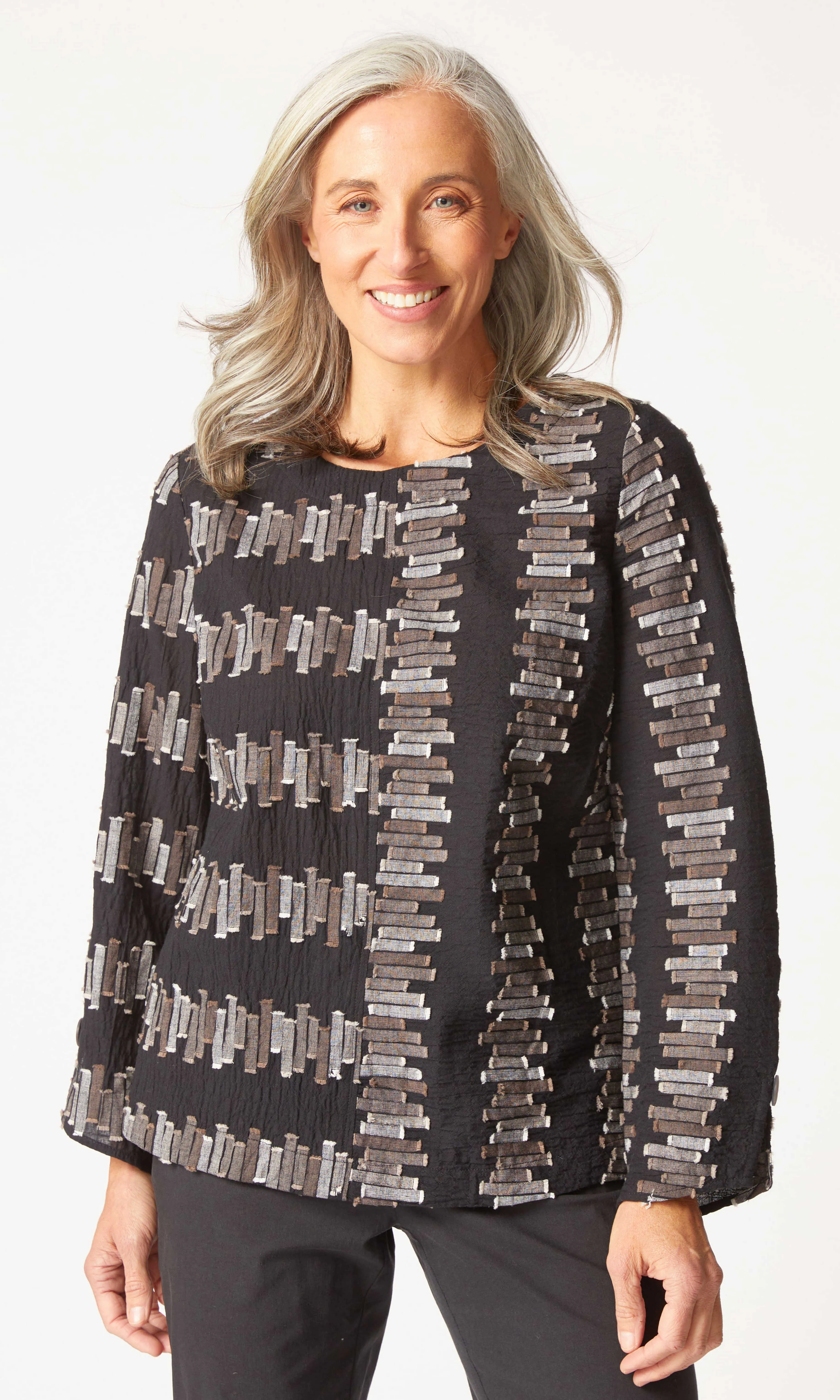 Button-Back Metallic Detail Top sold by Revolution Boutique