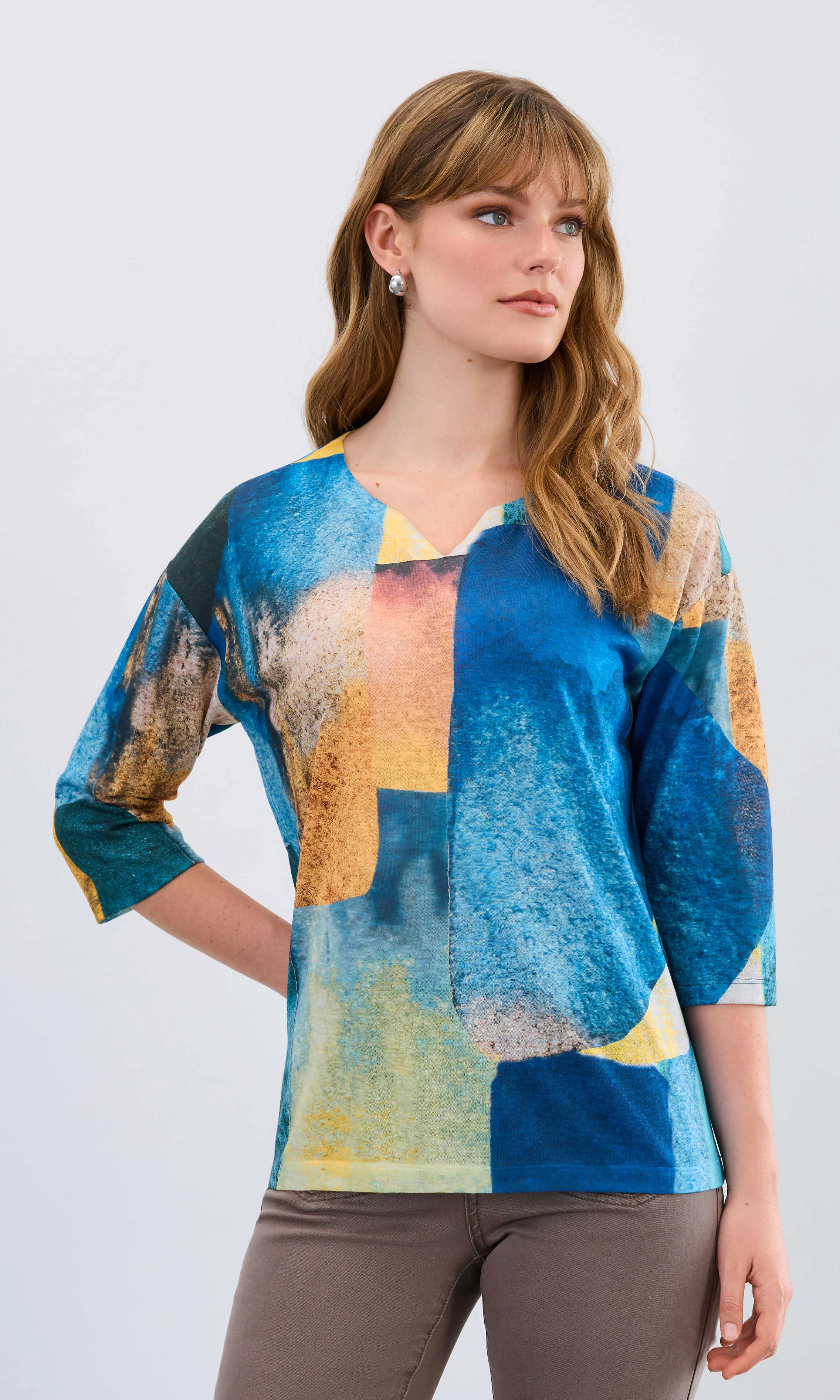 Notch Collar Watercolor Top sold by Revolution Boutique