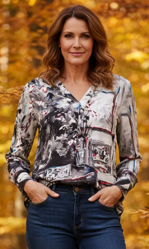 V-Neck Abstract Blouse sold by Revolution Boutique