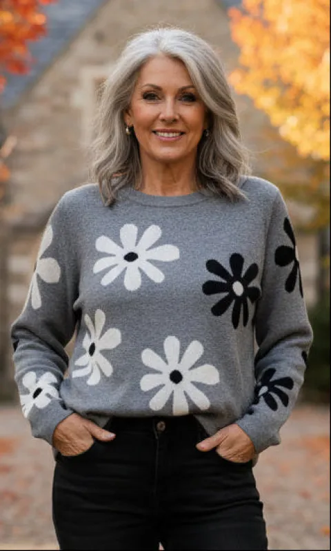 Oversized Daisy Motif Sweater sold by Revolution Boutique