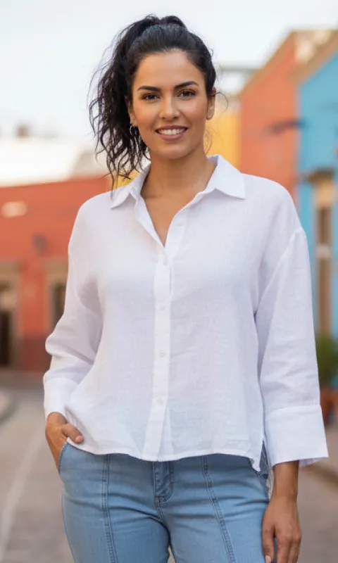 Linen Button-Front Blouse sold by Revolution Boutique