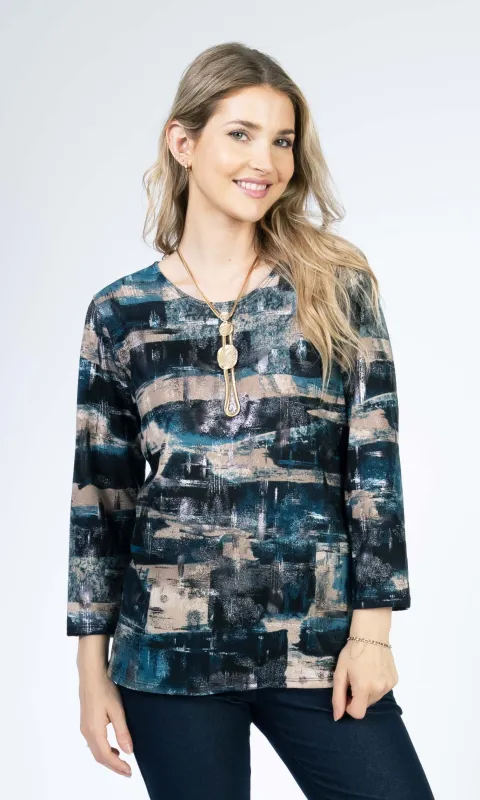 3/4 Sleeve Abstract Print Top sold by Revolution Boutique