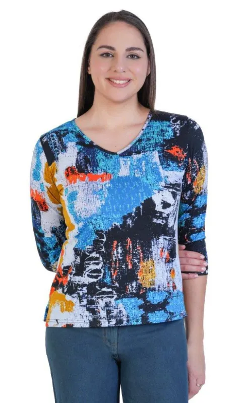 Bold Print V-Neck Top sold by Revolution Boutique