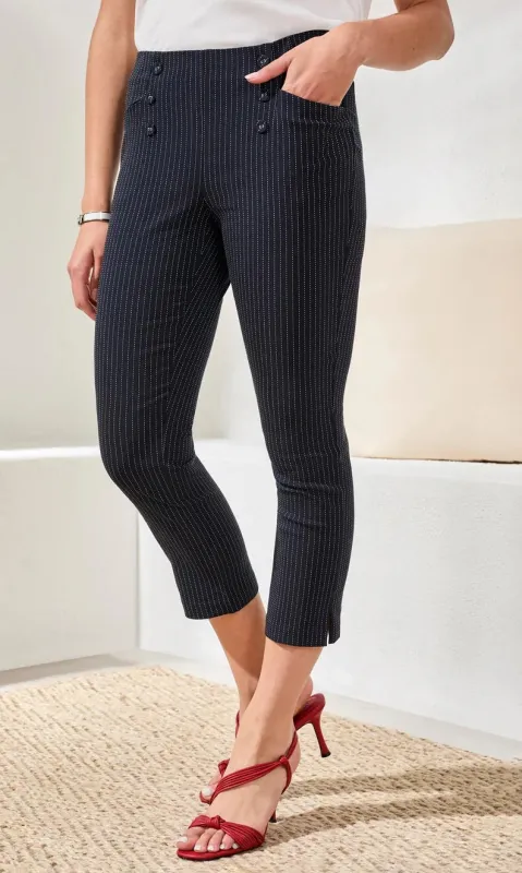 Button Accent Pinstripe Capri sold by Revolution Boutique