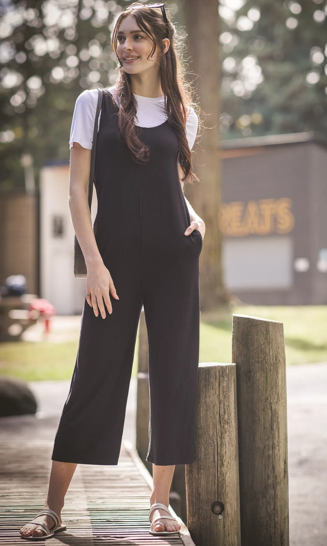 Bamboo Blend Wide-Leg Cropped Jumpsuit sold by Revolution Boutique