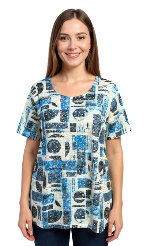 Short Sleeve Abstract Print Relaxed Fit Top sold by Revolution Boutique