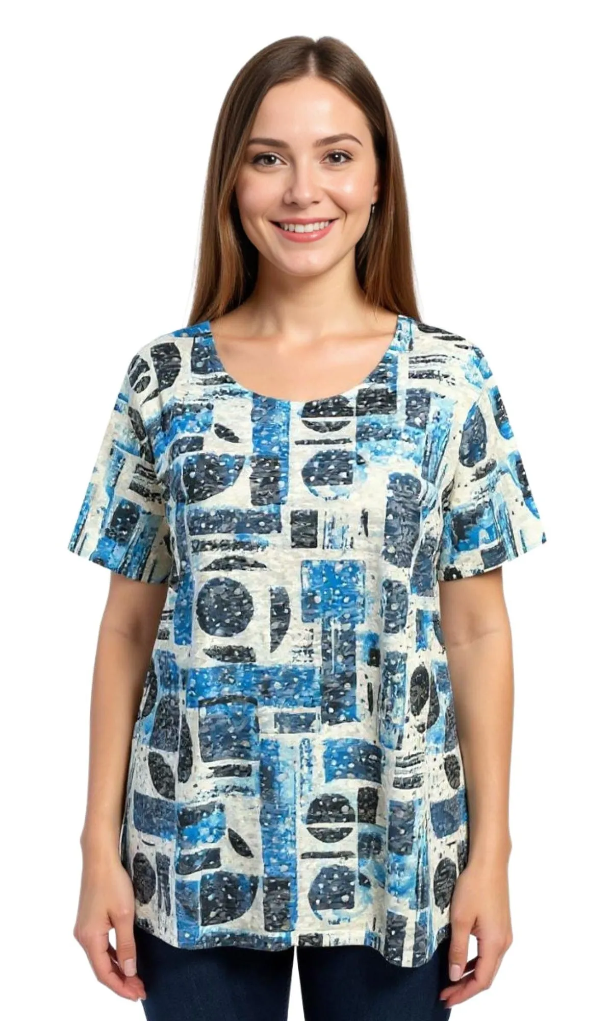 Short Sleeve Abstract Print Relaxed Fit Top sold by Revolution Boutique