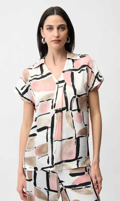 Ribkoff Abstract Print Short Sleeve Collared Blouse made by Joseph Ribkoff