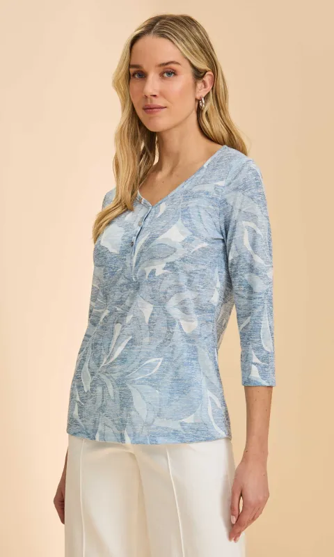 Henley V-Neck 3/4 Sleeve Printed Top made by Revolution Boutique