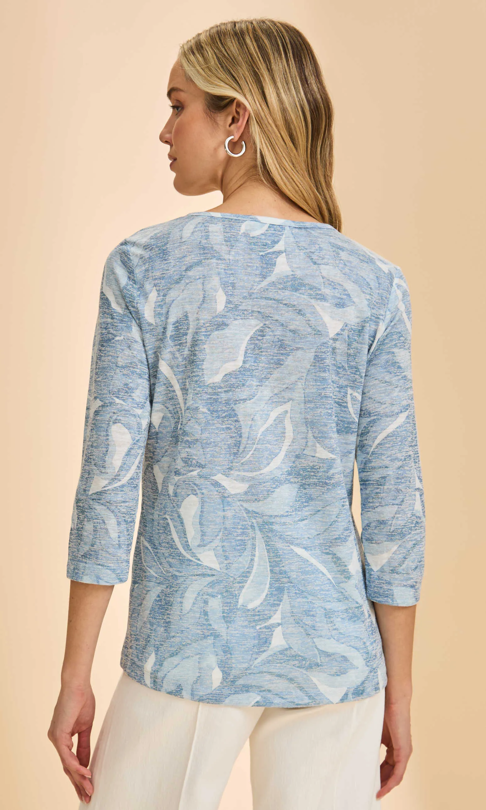 Henley V-Neck 3/4 Sleeve Printed Top sold by Revolution Boutique product image thumbnail 2
