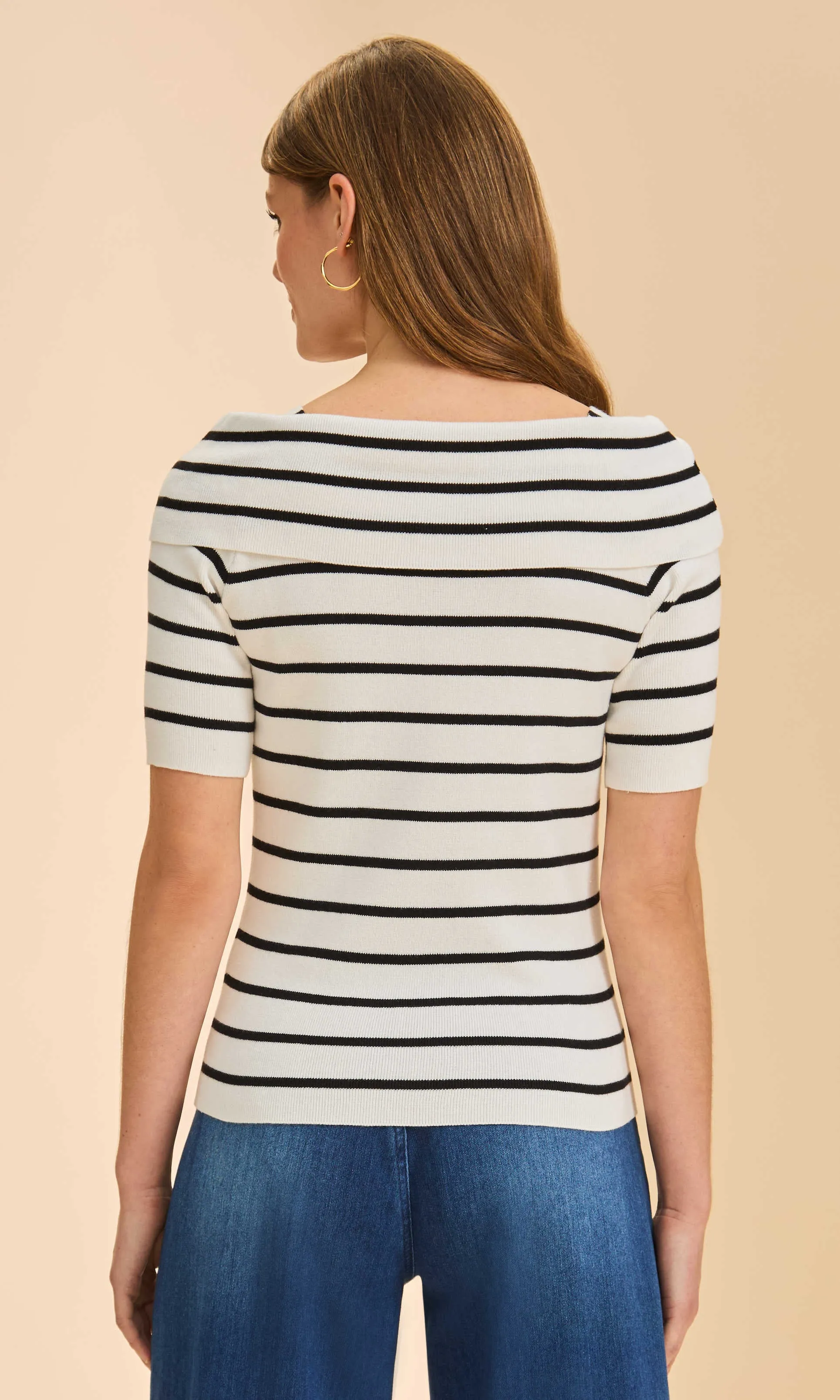 Striped Knit Short Sleeve Bow Neck Top sold by Revolution Boutique product image thumbnail 2
