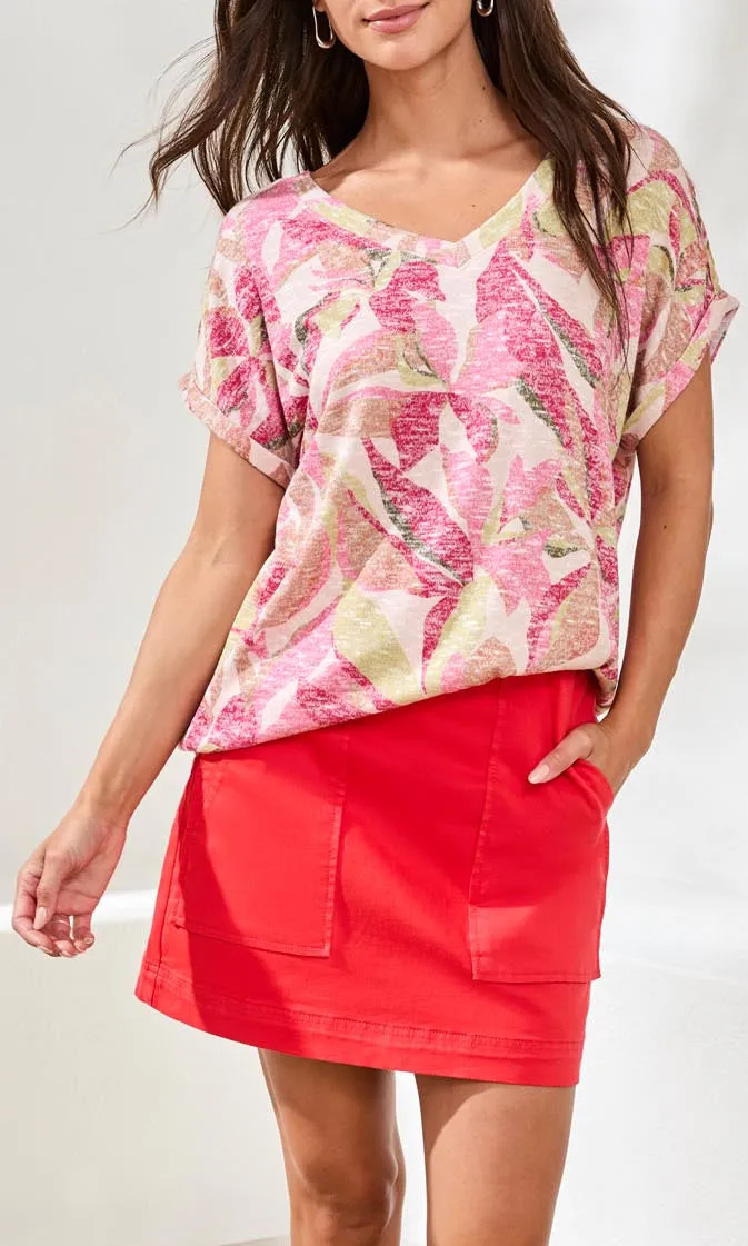 Abstract Floral V-Neck Short Sleeve Top sold by Revolution Boutique