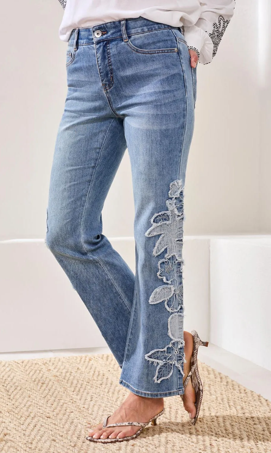 Floral Fray Wide Leg Jean sold by Revolution Boutique product image thumbnail 3