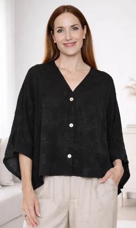 Textured Button Front Cropped Top made by Revolution Boutique