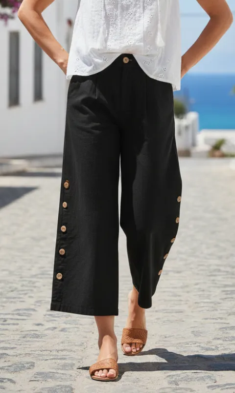 Side Button Wide Leg Crop Pant made by Revolution Boutique