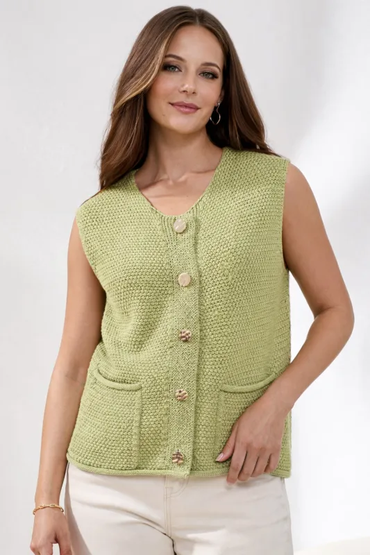 Textured Button Front Knit Vest made by Tribal