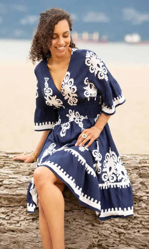 Smocked Waist V-Neck Tiered Dress sold by Revolution Boutique