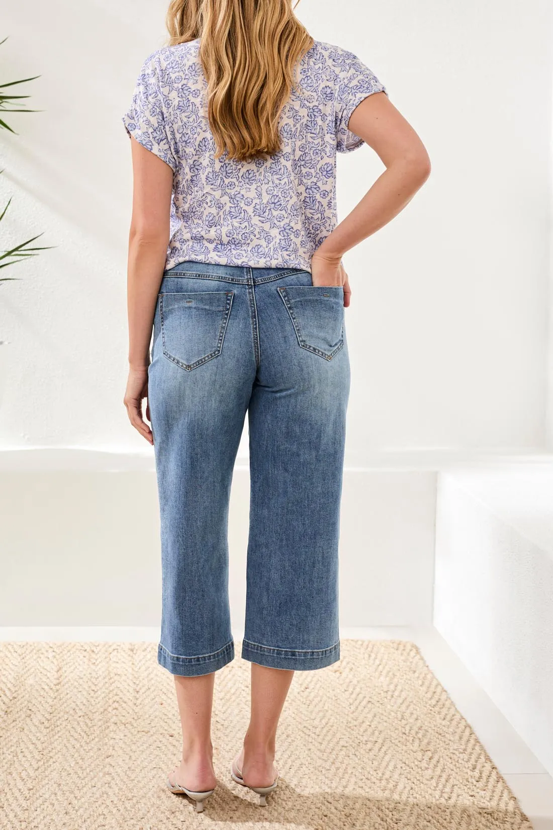 Button-Front Wide Leg Cropped Denim Jean sold by Revolution Boutique product image thumbnail 2