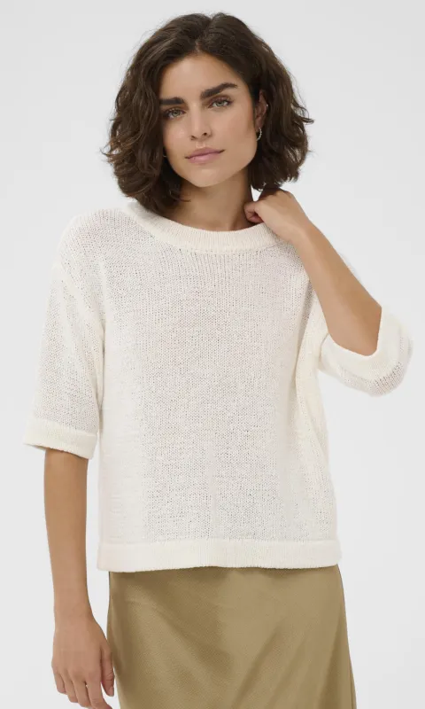 Textured Cotton Blend Short Sleeve Knit Sweater made by Kaffe