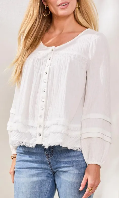 Textured Cotton Button-Front Blouse made by Tribal