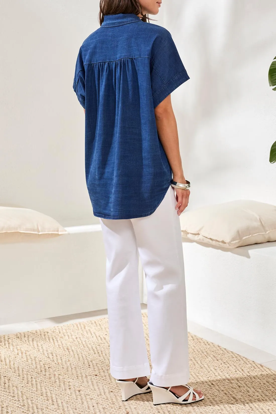 Short Sleeve Lyocell Blend Button-Down Shirt sold by Revolution Boutique product image thumbnail 3