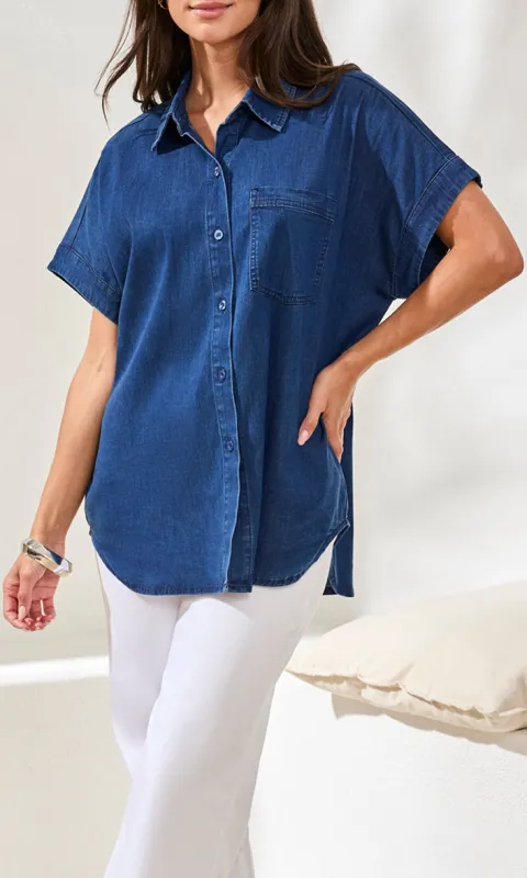 Short Sleeve Lyocell Blend Button-Down Shirt made by Tribal