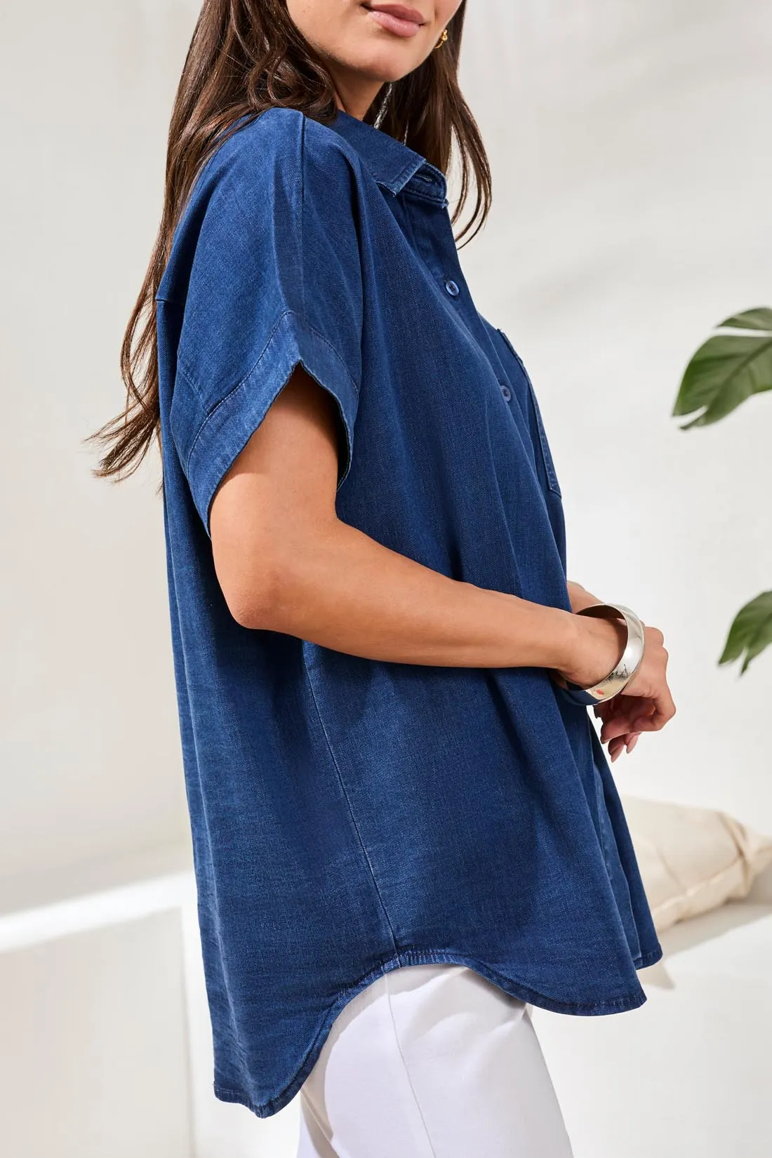 Short Sleeve Lyocell Blend Button-Down Shirt sold by Revolution Boutique product image thumbnail 2