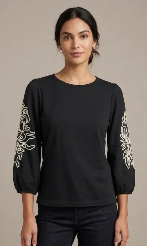 Soutache Sleeve Knit Top made by Tribal