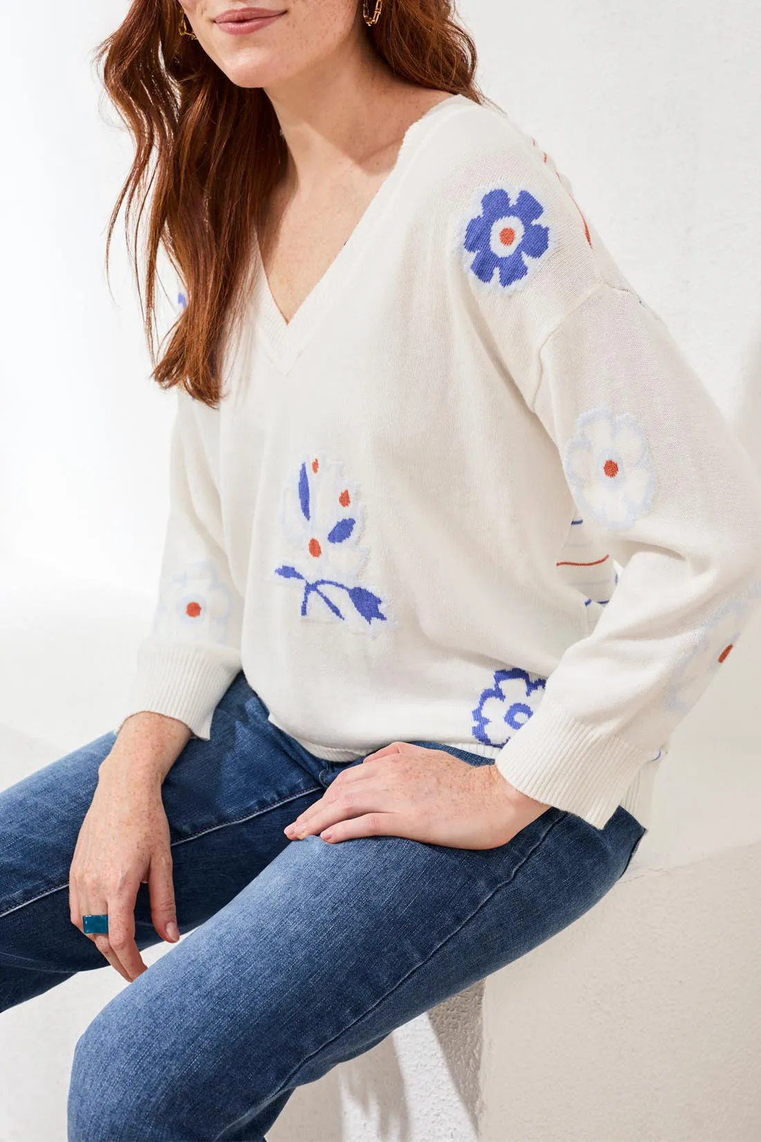 Floral Intarsia V-Neck Knit Sweater sold by Revolution Boutique product image thumbnail 2