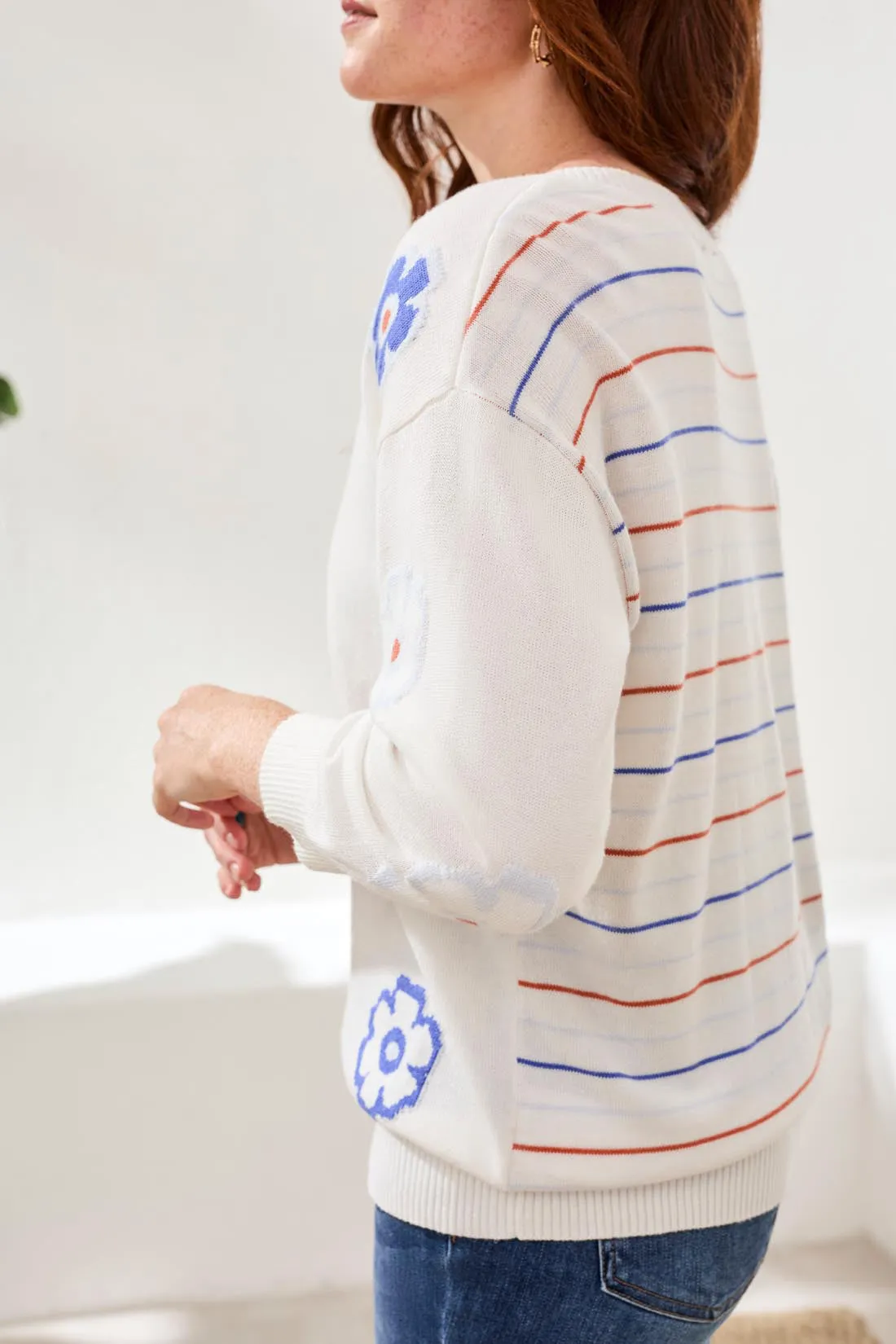 Floral Intarsia V-Neck Knit Sweater sold by Revolution Boutique product image thumbnail 4