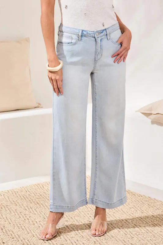 Light Wash Wide Leg Lyocell Pants made by Tribal