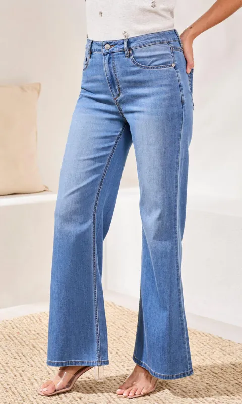 Light Wash High-Rise Flare Leg Jeans made by Tribal