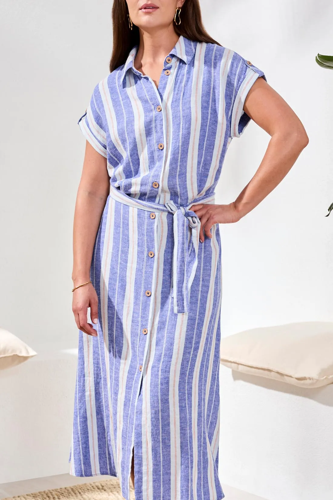 Striped Linen Blend Midi Shirt Dress sold by Revolution Boutique product image thumbnail 4