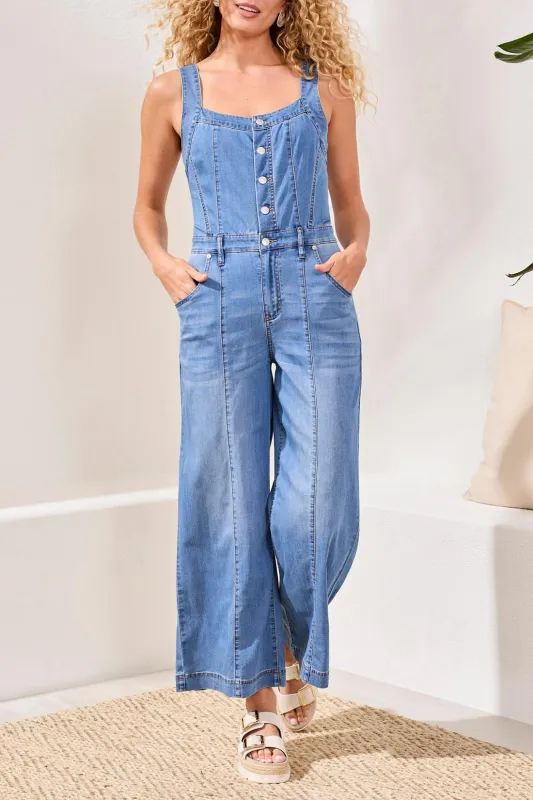 Wide-Leg Denim Utility Jumpsuit made by Tribal
