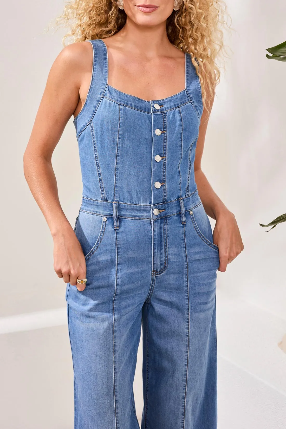 Wide-Leg Denim Utility Jumpsuit sold by Revolution Boutique product image thumbnail 3