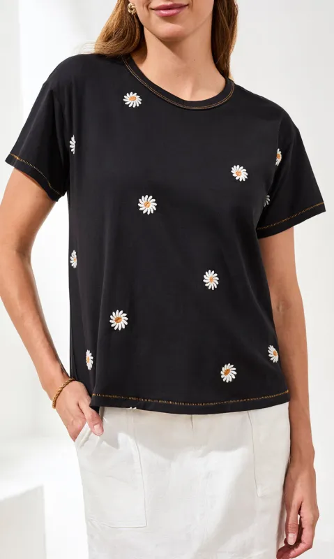 Daisy Embroidered Short Sleeve Knit Top made by Tribal
