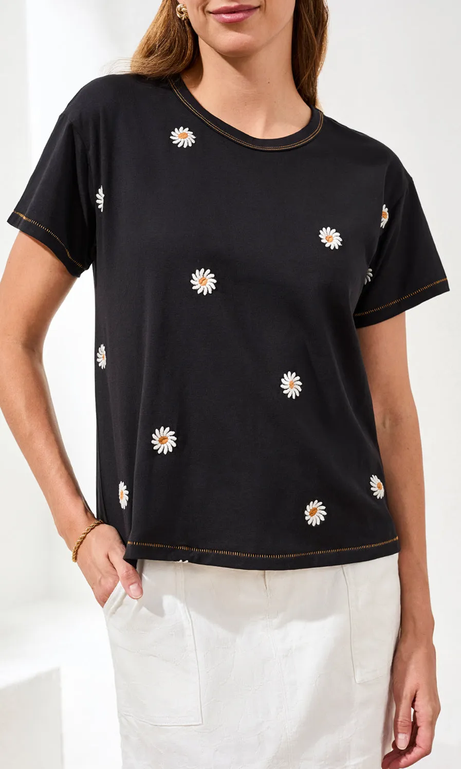 Daisy Embroidered Short Sleeve Knit Top sold by Revolution Boutique