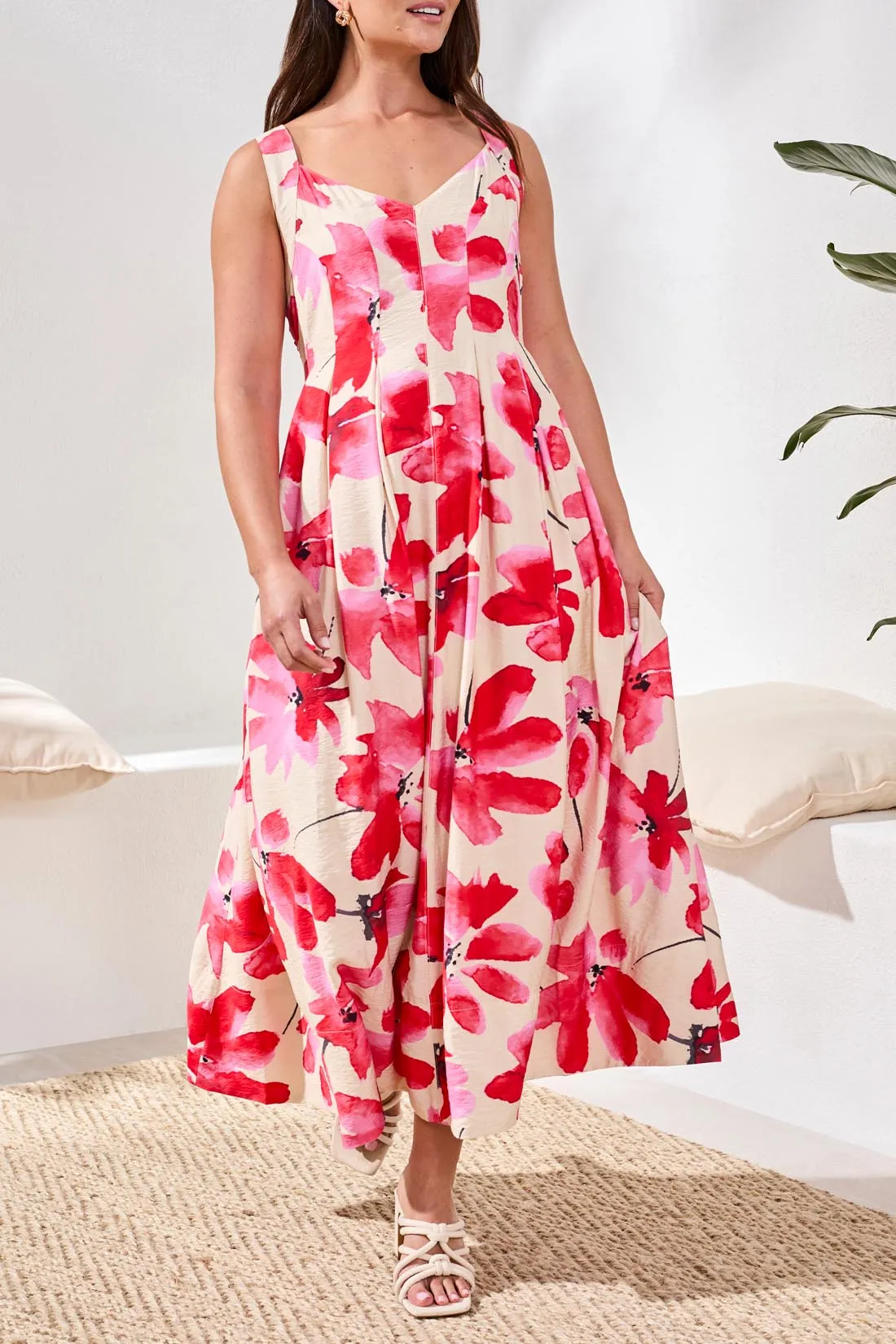 Watercolor Floral Sleeveless Midi Dress sold by Revolution Boutique