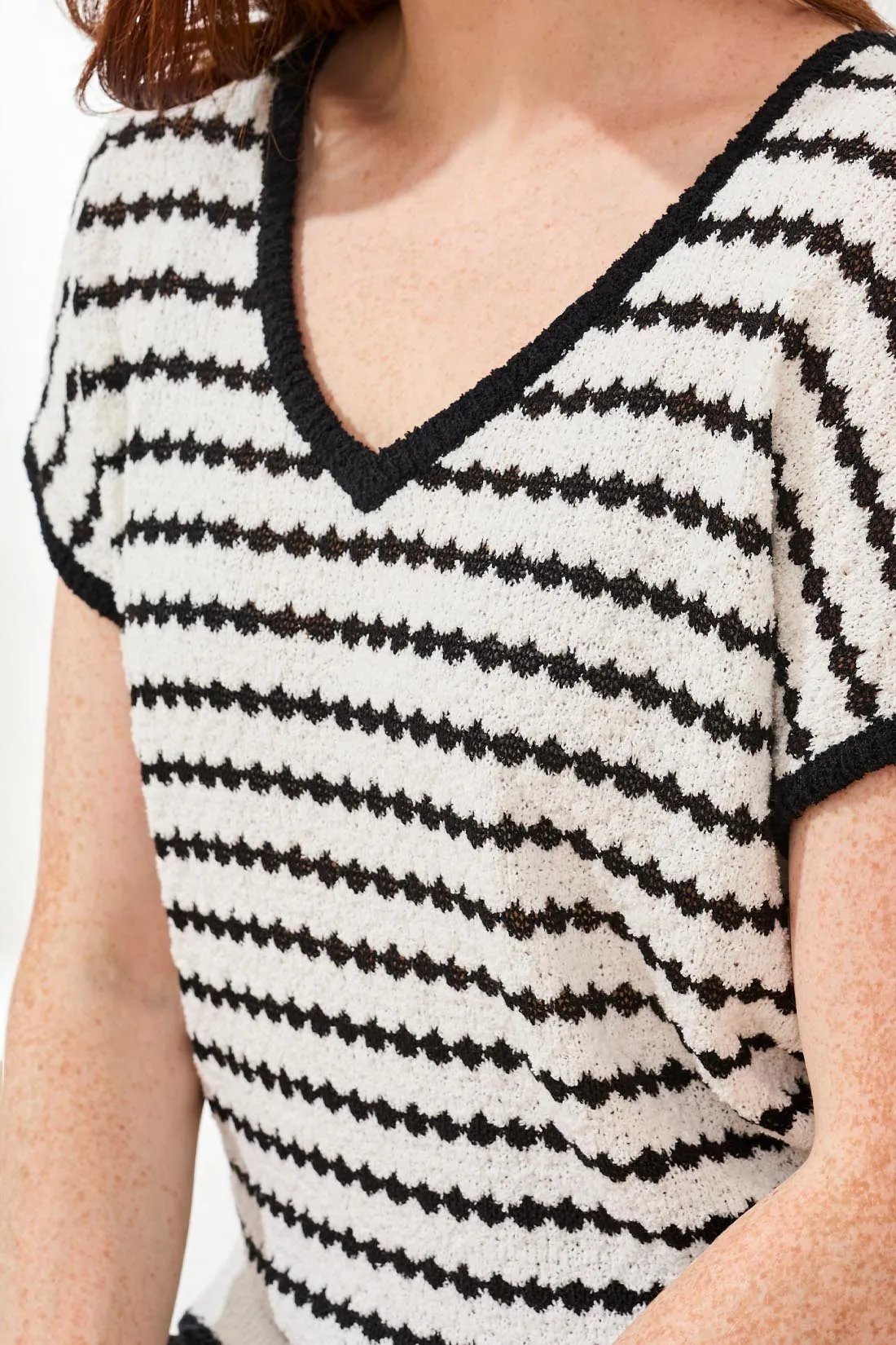Textured Stripe V-Neck Short Sleeve Knit Top sold by Revolution Boutique product image thumbnail 3