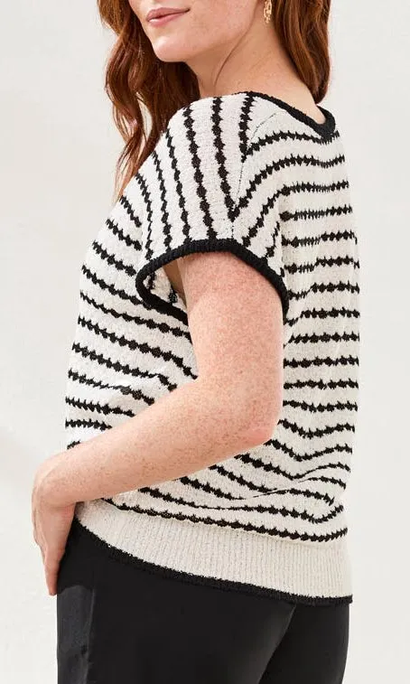 Textured Stripe V-Neck Short Sleeve Knit Top sold by Revolution Boutique product image thumbnail 2