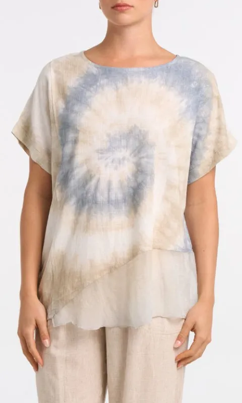 Tie-Dye Layered Linen Blend Top made by Revolution Boutique