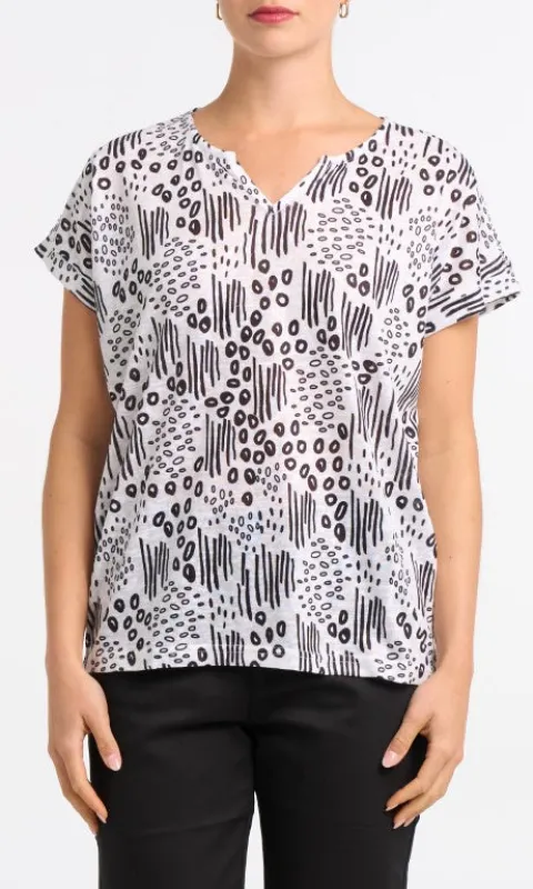 Abstract Print V-Neck Top with Short Sleeves made by Revolution Boutique