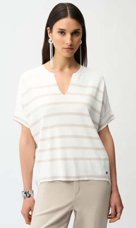 Striped Notch Neck Short Sleeve Knit Top made by Joseph Ribkoff