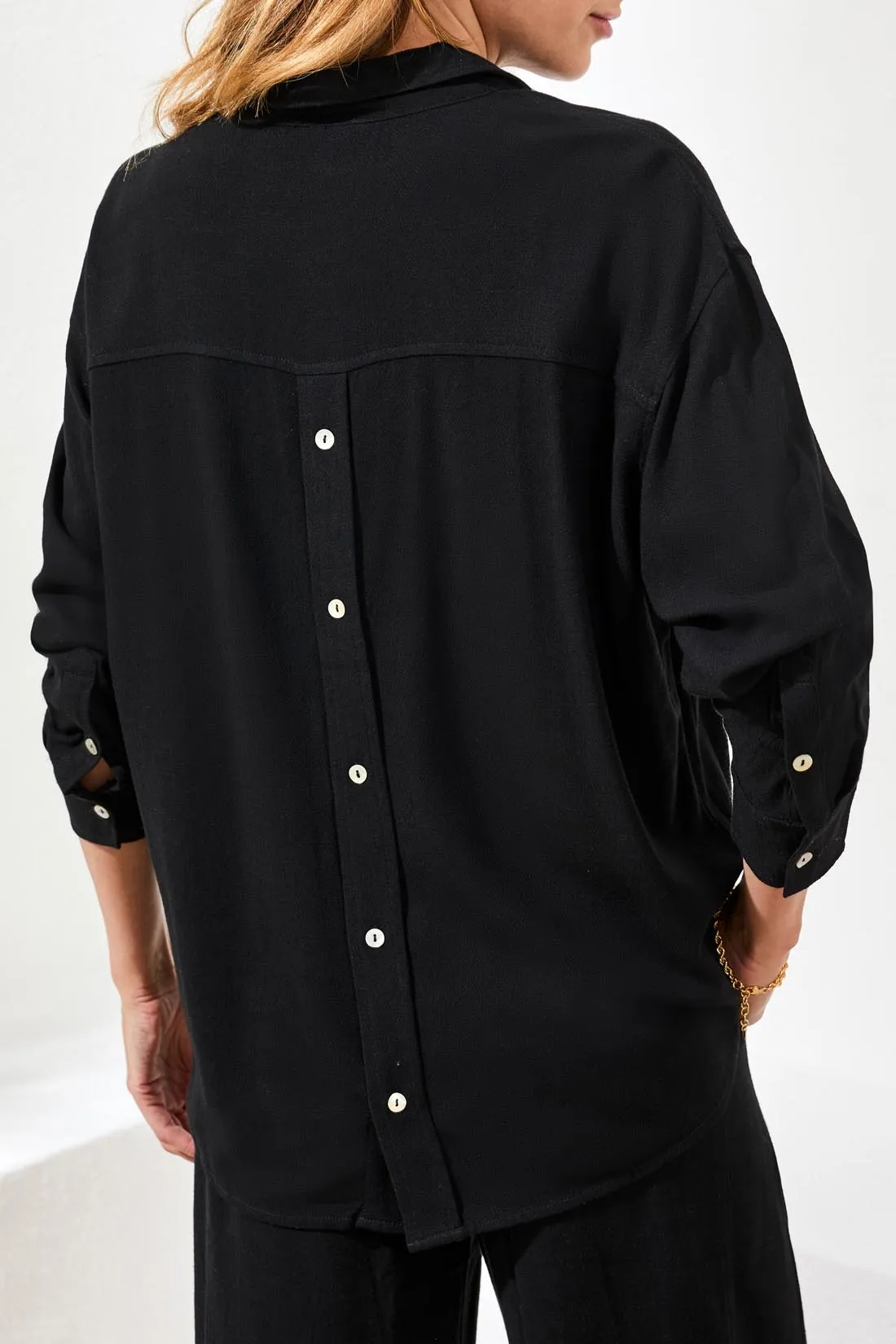 Relaxed Button-Front Long Sleeve Blouse with Soft Drape sold by Revolution Boutique product image thumbnail 2