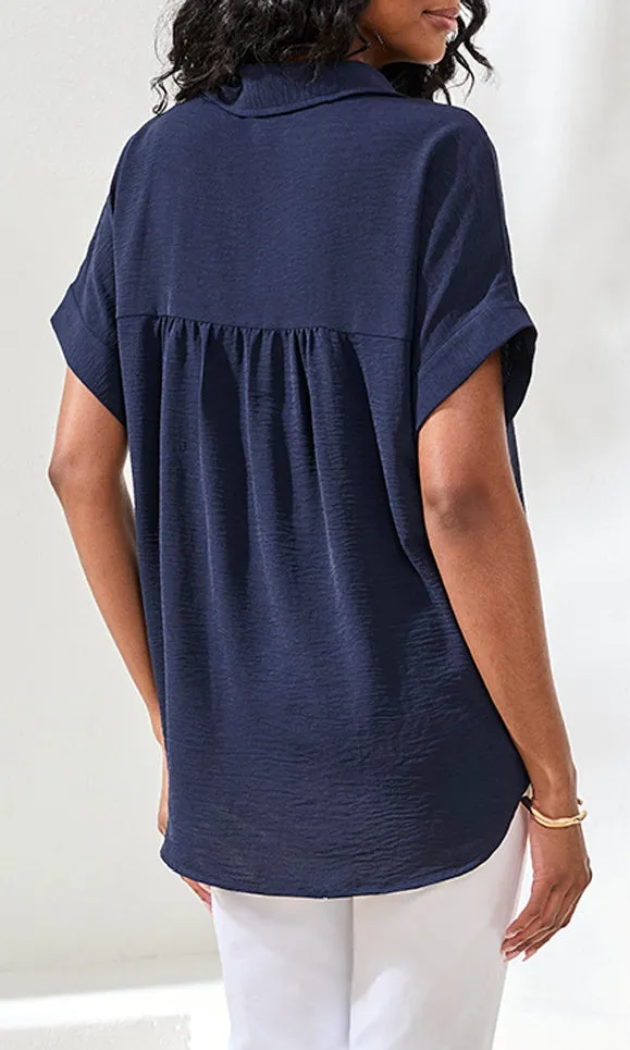 Relaxed Button-Front Short Sleeve Blouse with Collar sold by Revolution Boutique product image thumbnail 2