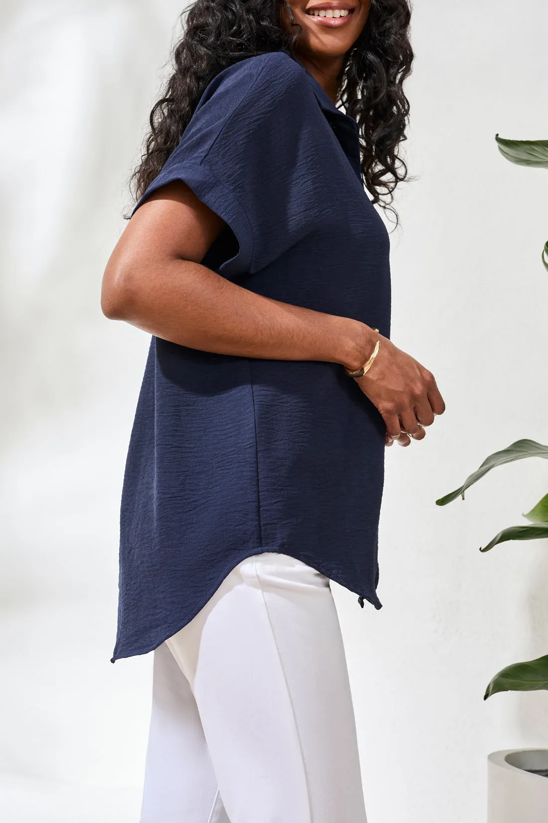 Relaxed Button-Front Short Sleeve Blouse with Collar sold by Revolution Boutique product image thumbnail 3